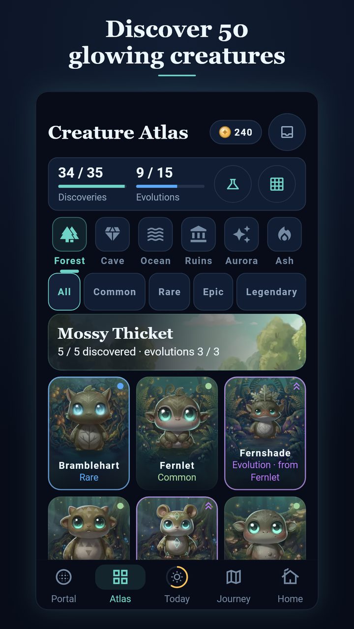 Creature Atlas with the discoveries and evolutions of the Forest